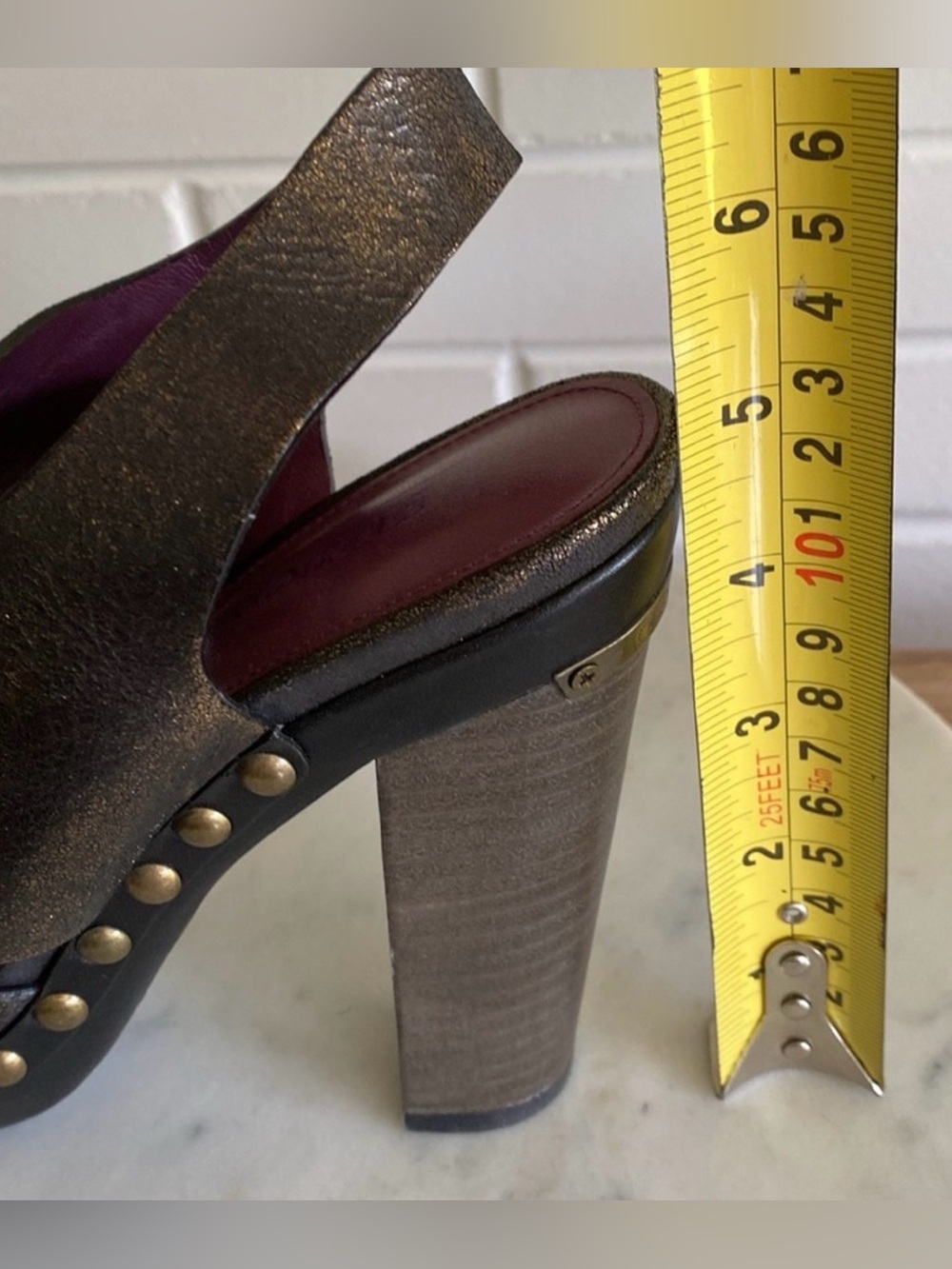 Coach Poppy Rena Metallic Studded Slingback Heels Sz 7 EUC - Picture 7 of 9